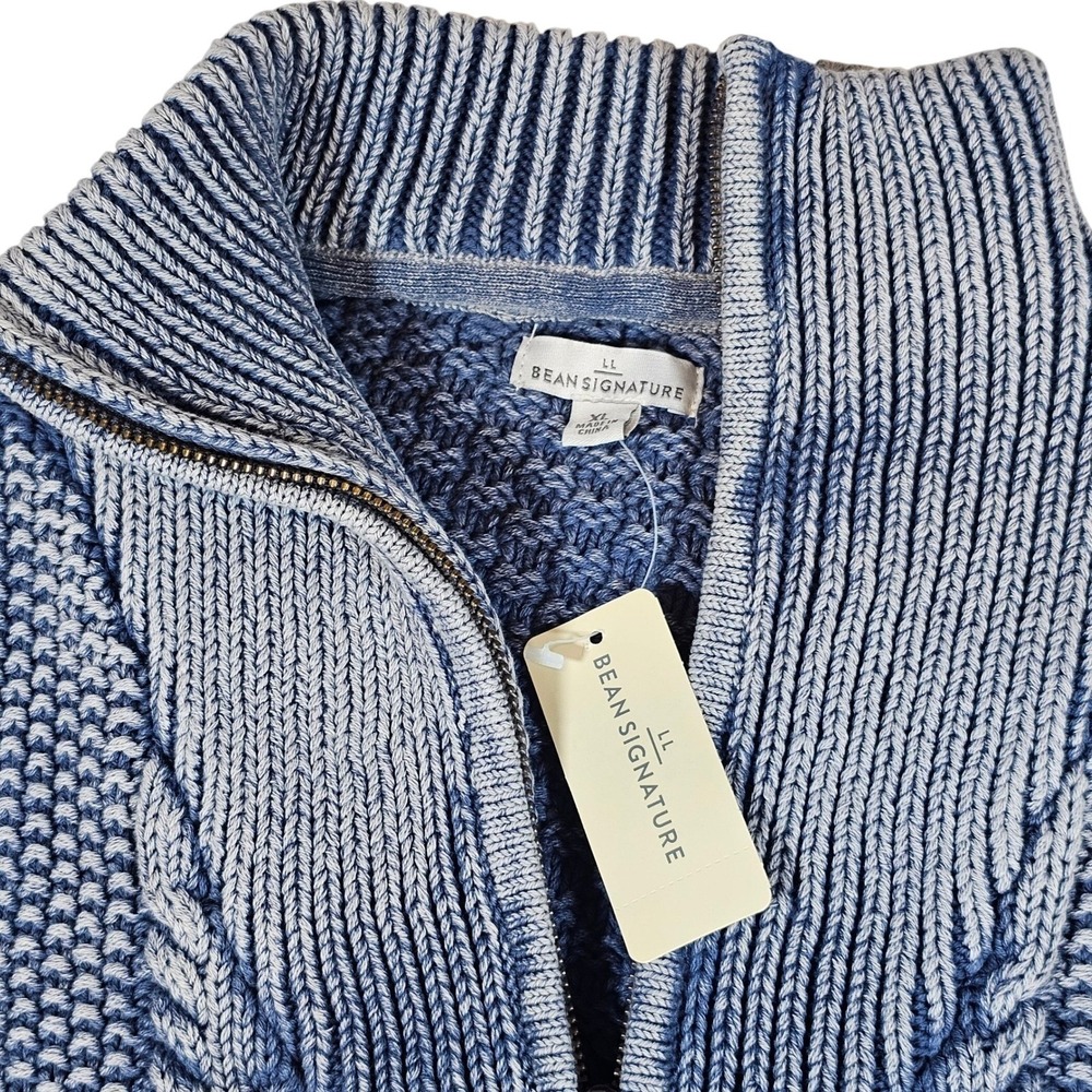 L.L. Bean Signature Blue Indigo Men's Quarter-Zip Cable-Knit Sweater XL NWT